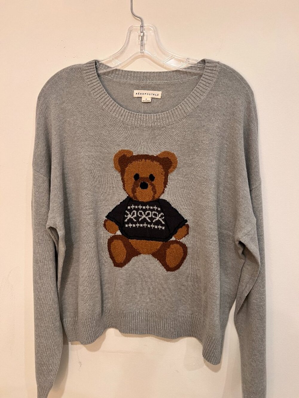 Aeropostale Bear Sweater Junior Sz M Gray